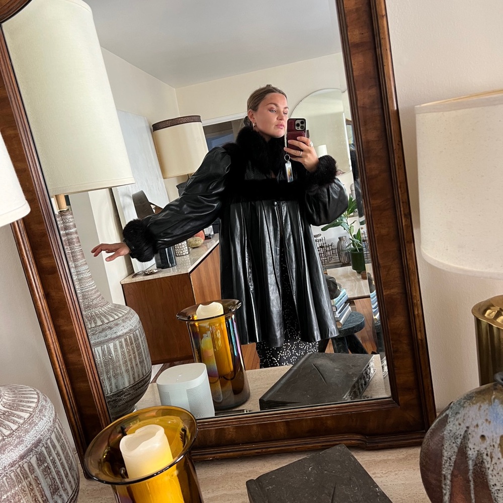 Iconic 90s Leather Coat With Python Trim And Fur … - image 1